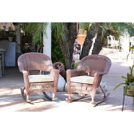 Jeco W00205R-C-2-FS001 Honey Rocker Wicker Chair with Ivory Cushion W00205R-C_2-FS001